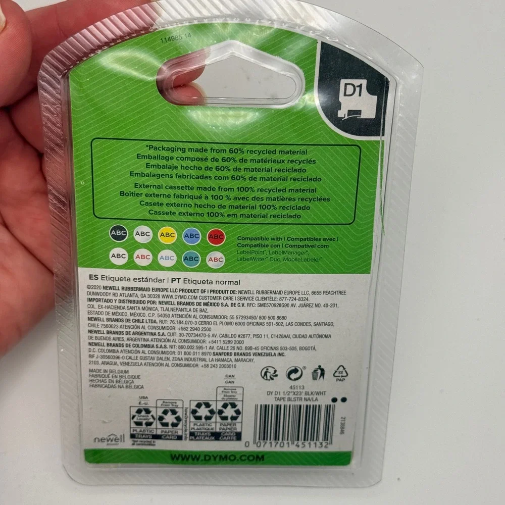 DYMO D1 Label Tape‎ 45113 Black on White 1/2 Inch x 23 Feet Standard Labeling